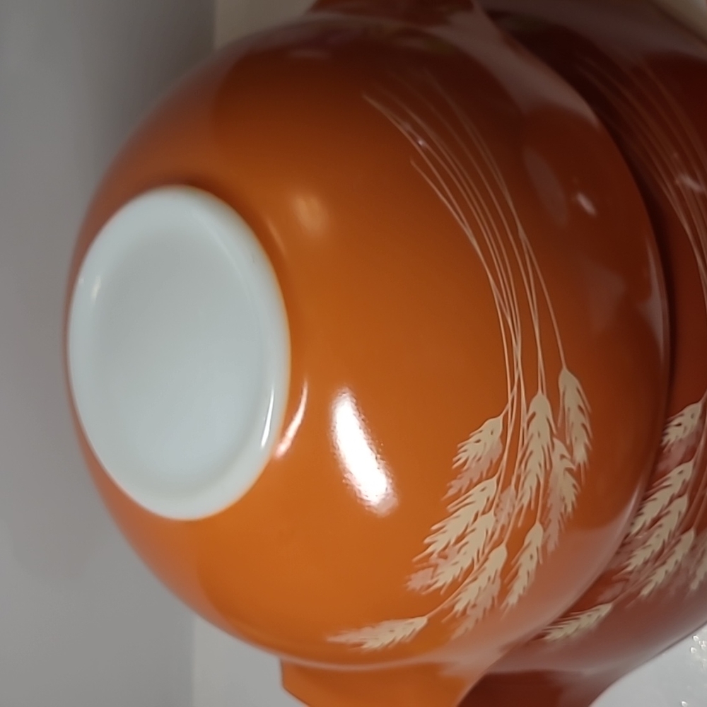 Vintage Pyrex Autumn Harvest Wheat Cinderella mixing bowl set 441.442.443.444 - Picture 5 of 7